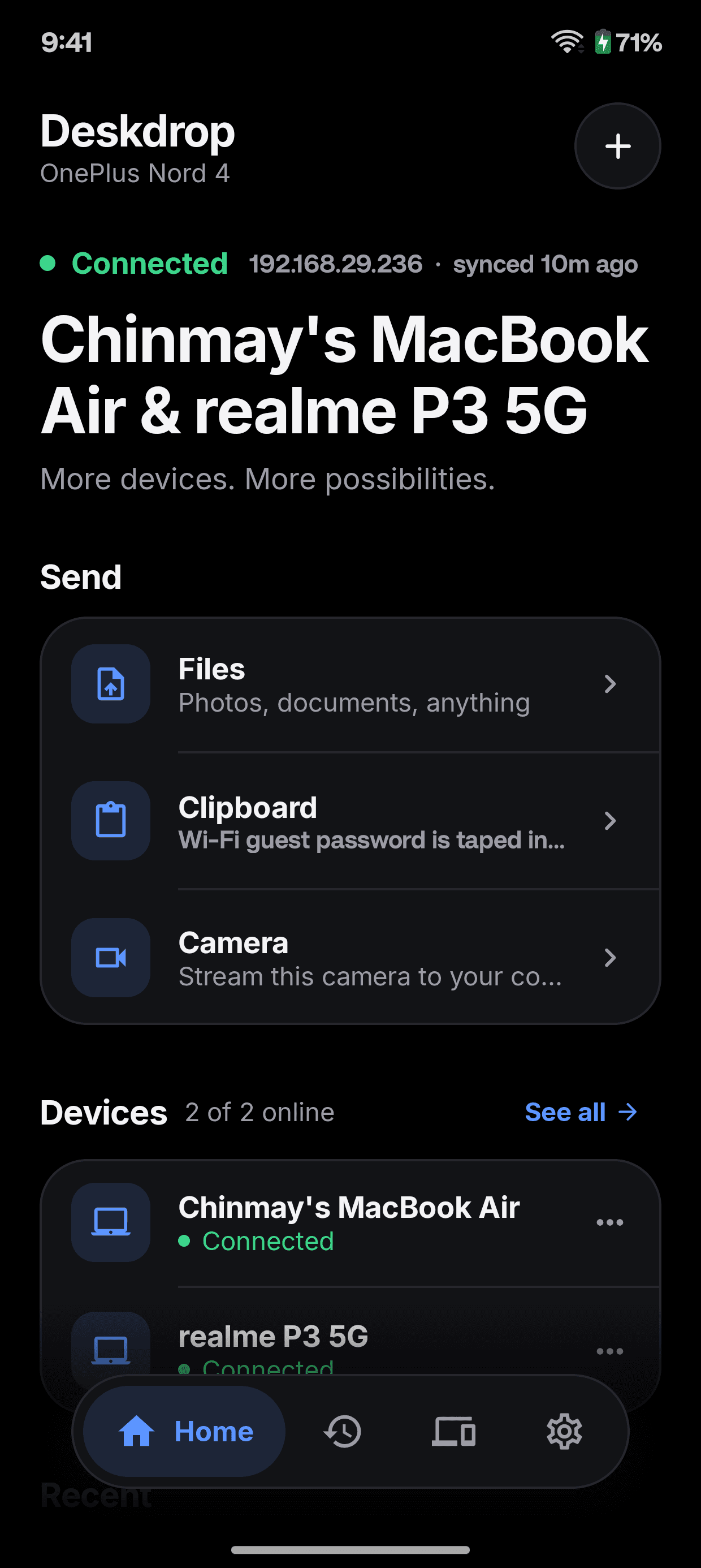 Deskdrop for Android, connected to a MacBook Air and a second phone